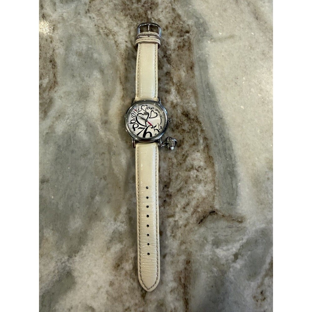 Juicy Couture Watch 32mm White Leather Band Hearts & Love Stainless Steel Case - Picture 5 of 13